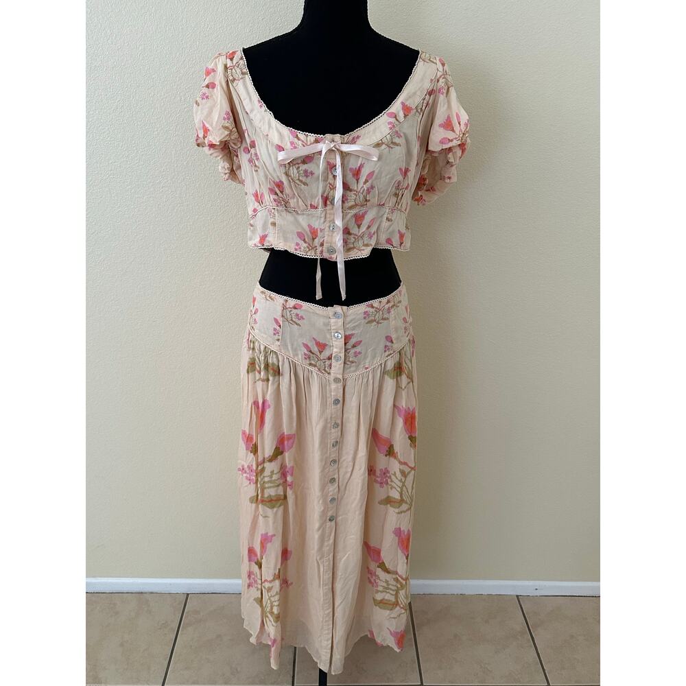 Free People Easy to Love 2 Piece Multicolor Floral  Maxi Skirt Set Size L - NWT - Picture 8 of 8